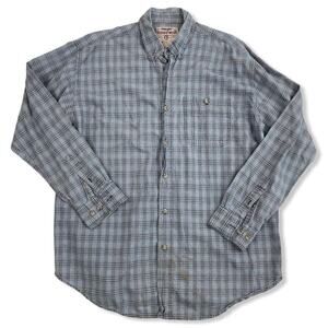 Vintage Wrangler Rugged Wear Mens Blue Plaid Button Down Shirt Cotton Size XL